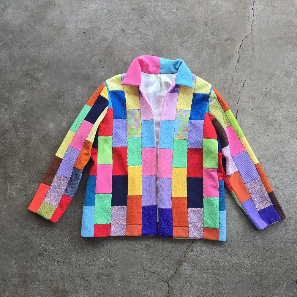 Vintage Patchwork Jacket 60s 70s Crazy Quilted Co… - image 1